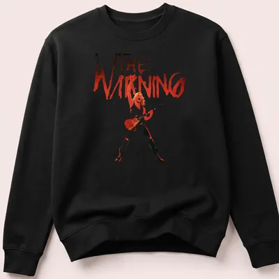 Bold graphic tee featuring The Warning rock band name in red and black — printed on a unisex sweatshirt