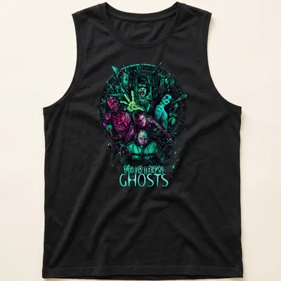 Vibrant graphic t-shirt featuring Thir13en Ghosts horror movie characters in a bold design. — printed on a tank top