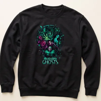 Vibrant graphic t-shirt featuring Thir13en Ghosts horror movie characters in a bold design. — printed on a unisex sweatshirt