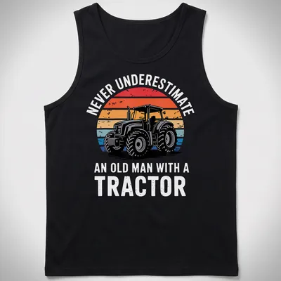 Retro distressed Tractor Driver shirt with colorful text and tractor graphic — printed on a tank top