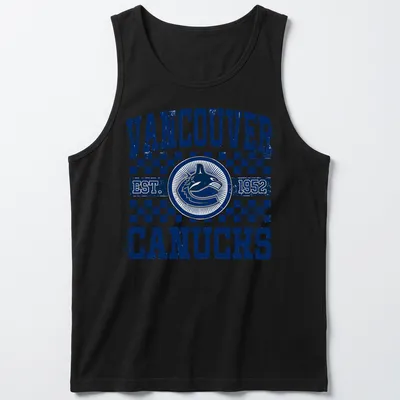 Vintage distressed Vancouver Canucks T-shirt with bold lettering — printed on a tank top
