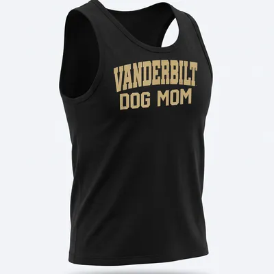 Vanderbilt Dog Mom t-shirt with bold collegiate lettering in gold. — printed on a tank top