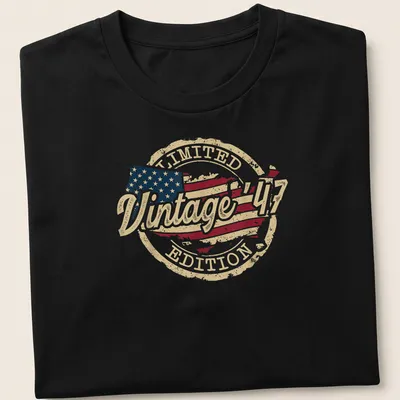 Vintage distressed American flag T-shirt with limited edition text above the design
