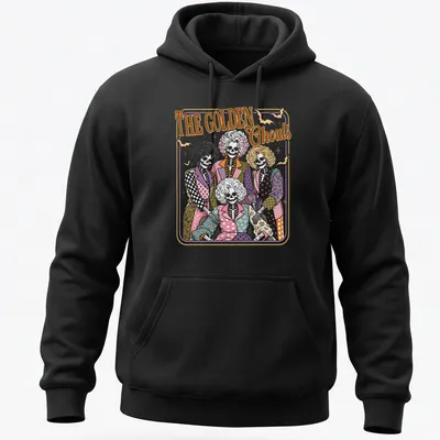 Vintage style shirt with a skeleton family, colorful and playful for Halloween — printed on a unisex hoodie