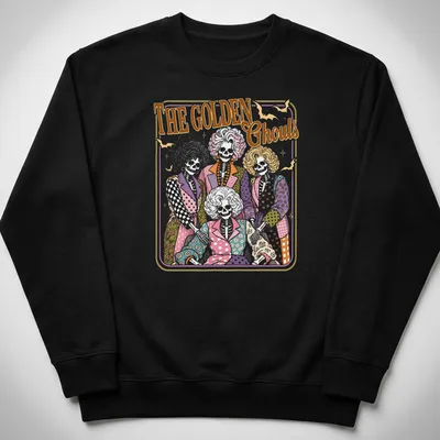Vintage style shirt with a skeleton family, colorful and playful for Halloween — printed on a unisex sweatshirt