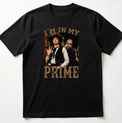 Vintage distressed shirt with Western characters and bold text "I'm In My Prime"