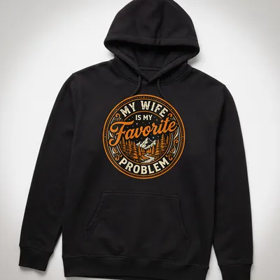 Vintage mountain landscape shirt with playful quote about marriage. — printed on a unisex hoodie
