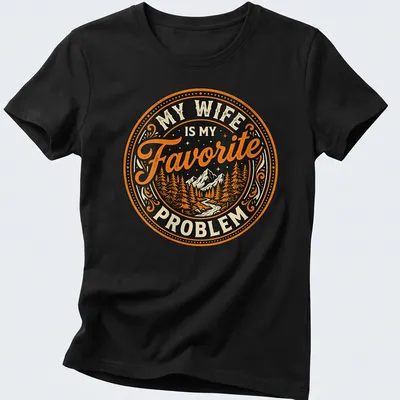 Vintage mountain landscape shirt with playful quote about marriage. — printed on a women's shirt