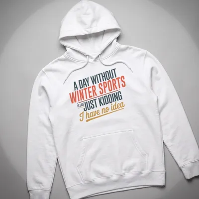 Bold text on winter sports with colorful typography in red, orange, and blue. — printed on a unisex hoodie