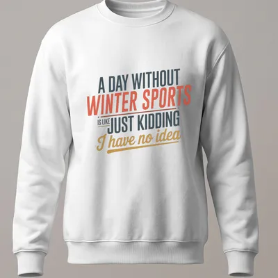 Bold text on winter sports with colorful typography in red, orange, and blue. — printed on a unisex sweatshirt