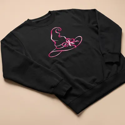 Stylized pink witch hat graphic symbolizing breast cancer awareness — printed on a unisex sweatshirt