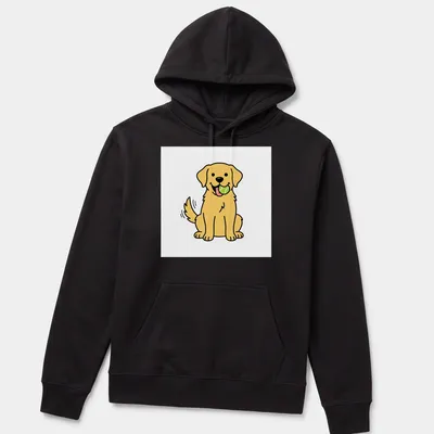 Kawaii line-art of a joyful yellow Labrador holding a ball in its mouth — printed on a unisex hoodie