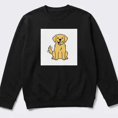 Kawaii line-art of a joyful yellow Labrador holding a ball in its mouth — printed on a unisex sweatshirt