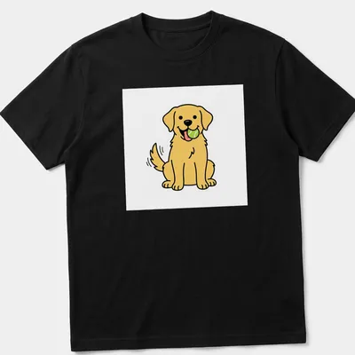 Kawaii line-art of a joyful yellow Labrador holding a ball in its mouth